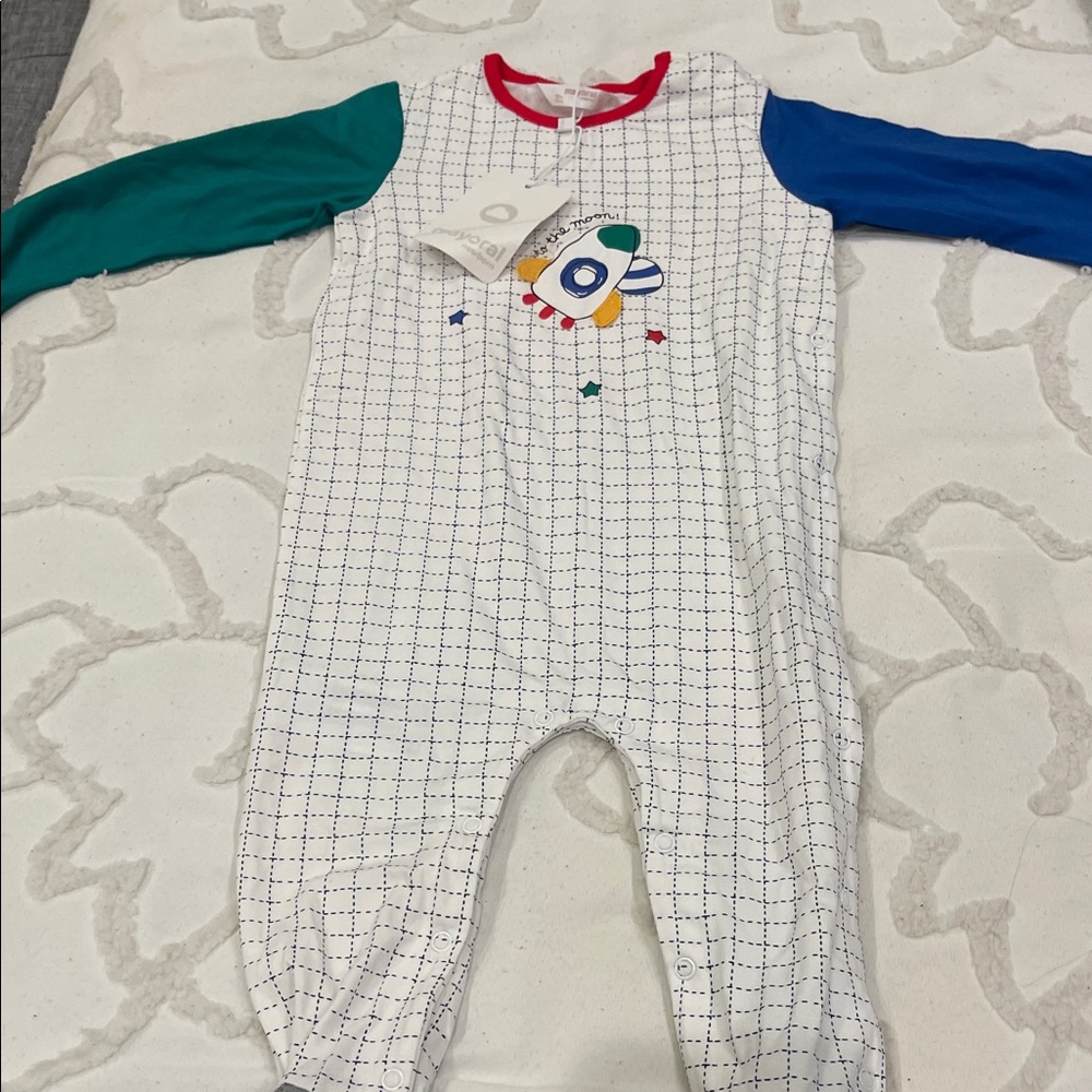 Mayoral White and Multicolor Rocket Print Kids One Piece